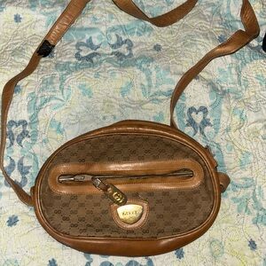 1970s vintage Gucci Tan and Brown Monogram Oval Bag